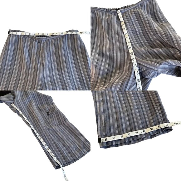 Habitat Women's 100% Linen Striped Elastic Waist Cropped Pants Gray Beige Blue M - Picture 5 of 6